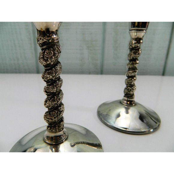 Falstaff Silver Plated Candlesticks Made Spain Twisted Vine Mid Century Set  2 - Picture 3 of 12